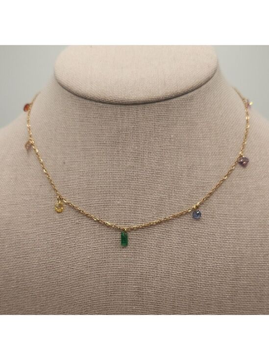Jewelry - Elegant Gold Multicolor Simulated Gemstone Necklace, 18k Gold Plated SS